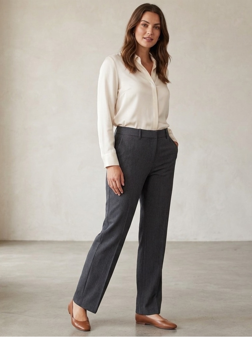 NWT Van Heusen Gray Straight-Leg Dress Trousers Modern Fit Stretch Size Women 10